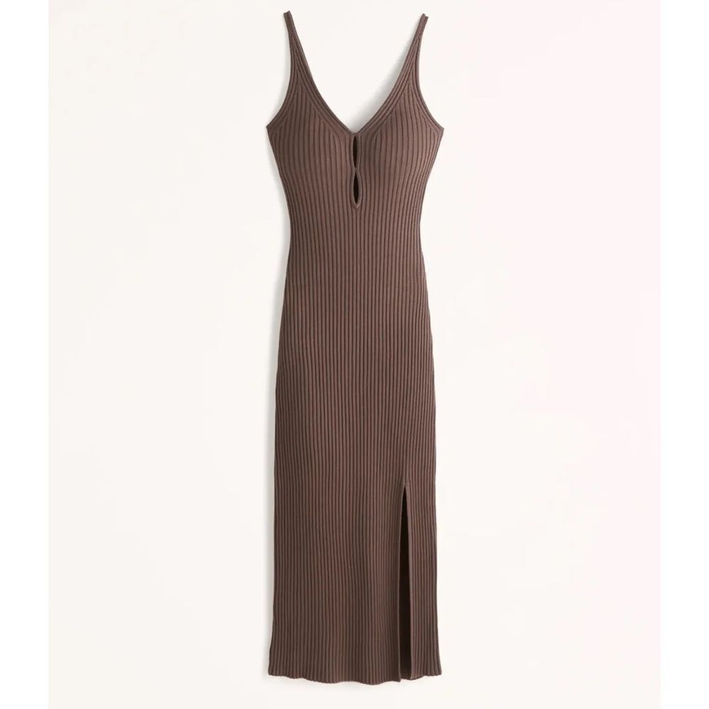 ABERCROMBIE AND FITCH Elevated Knit Keyhole Midi Dress Chocolate Brown Size LP
